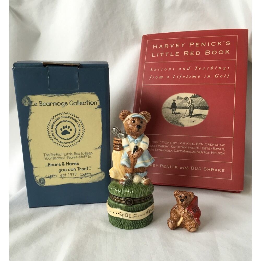Boyds Bears Golfing‎ Bear Trinket Box Figurine And Harvey Penick Book (lot)